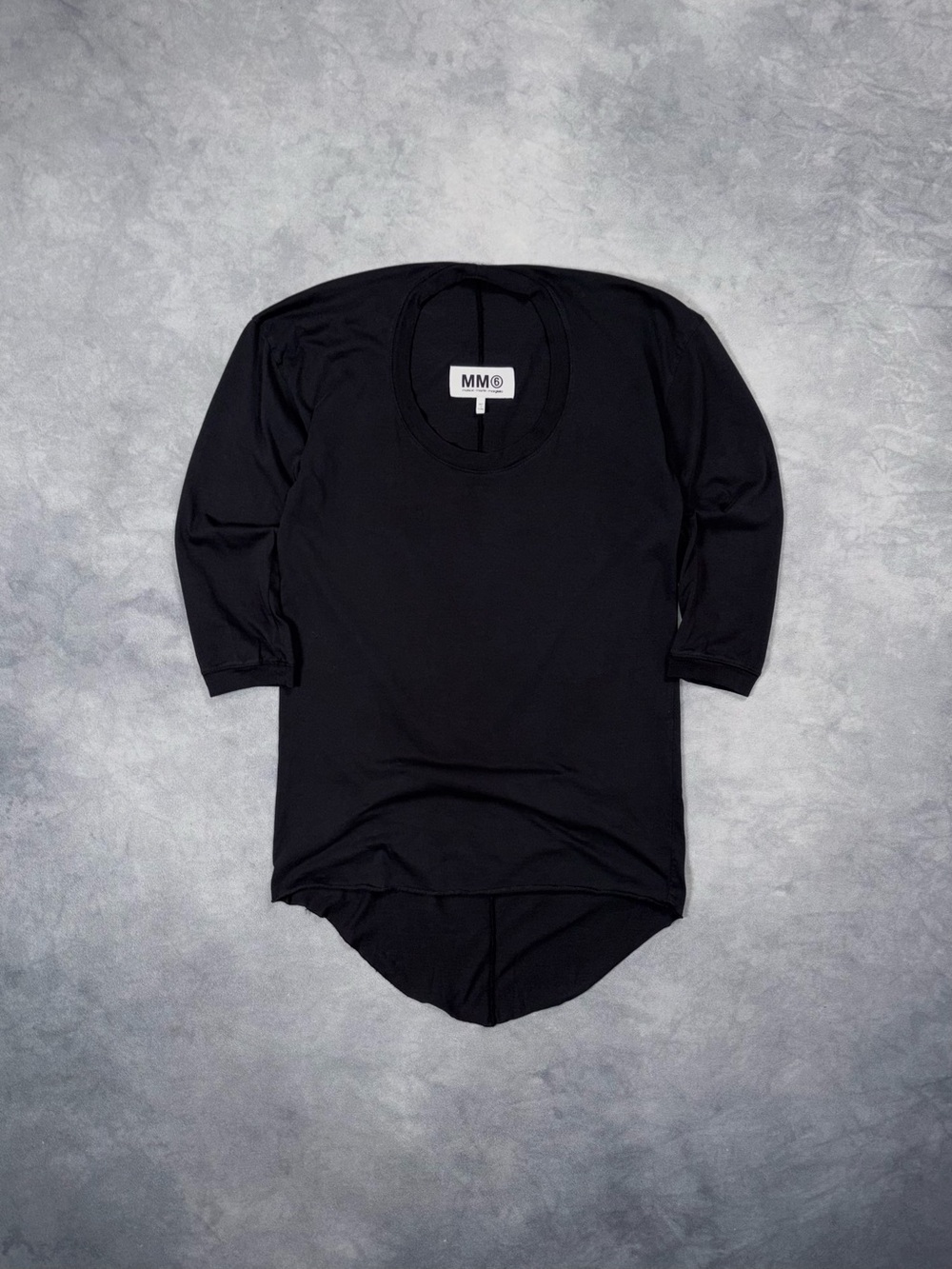 MAISON MARGIELA MM6 Black Avantgarde Asymmetric Luxury 3/4 Sleeve T Shirt